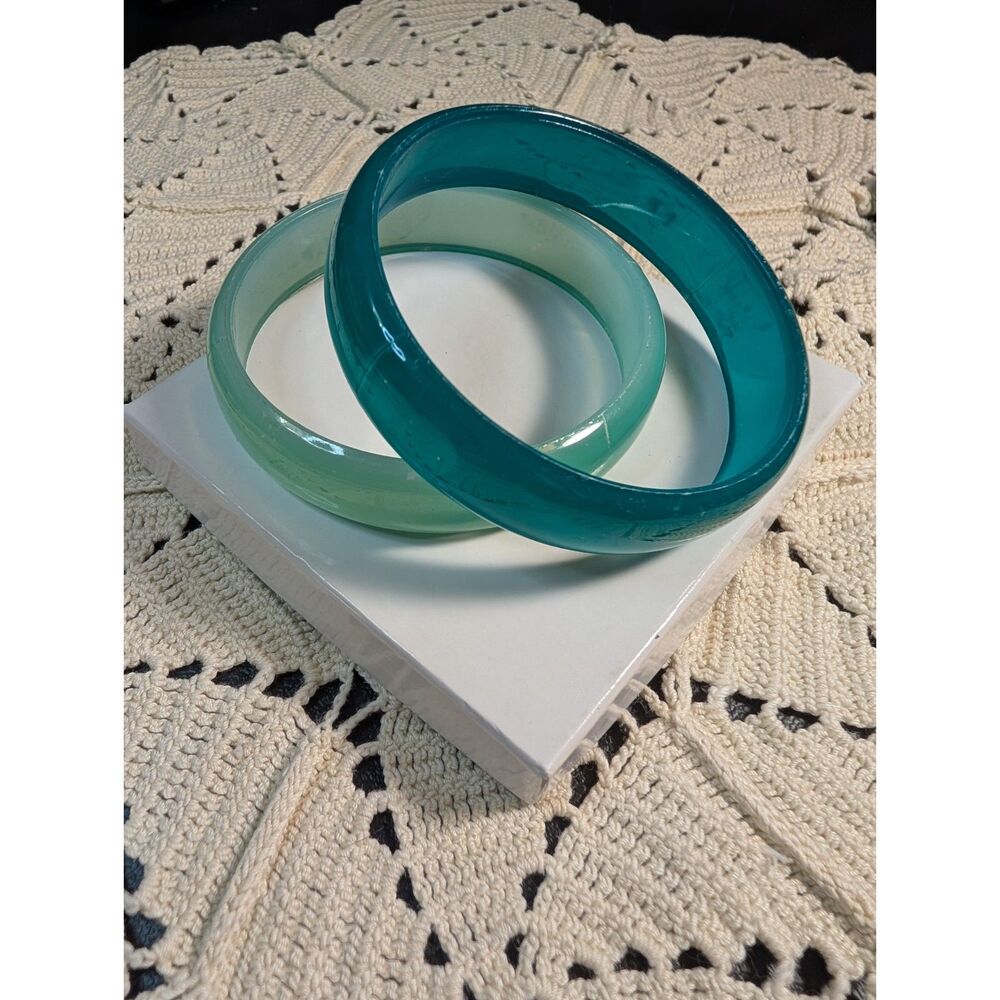Vintage 1960s Lucite Bangle Bracelets Set - Two Tone Teal & Mint Green